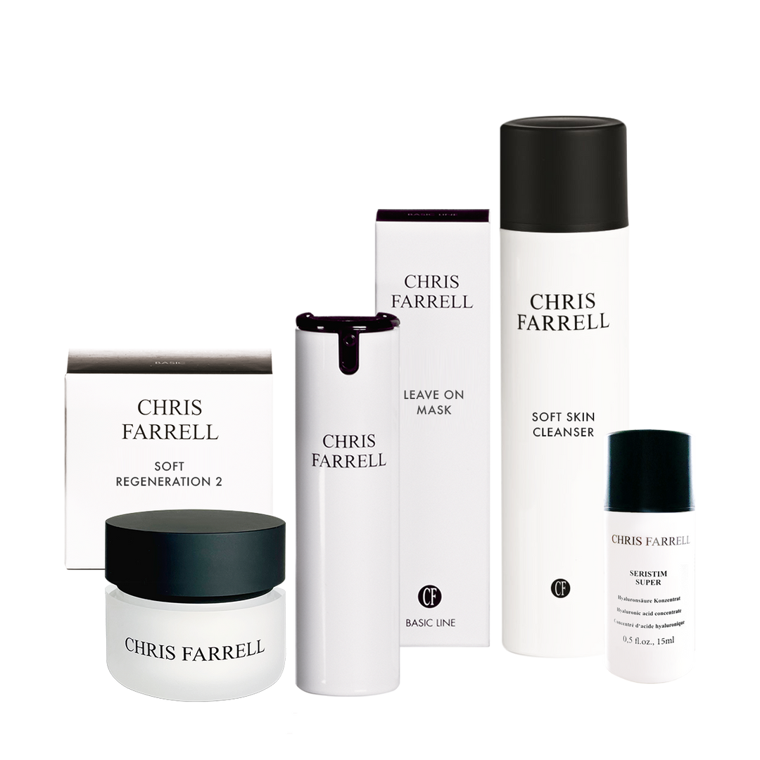 Set Anti-Age, 4tlg., Hautpflegeset zur Behandlung von Falten, bestehend aus Soft Skin Cleanser, Seristim Super, Soft Regeneration 2 und Leave On Mask. 