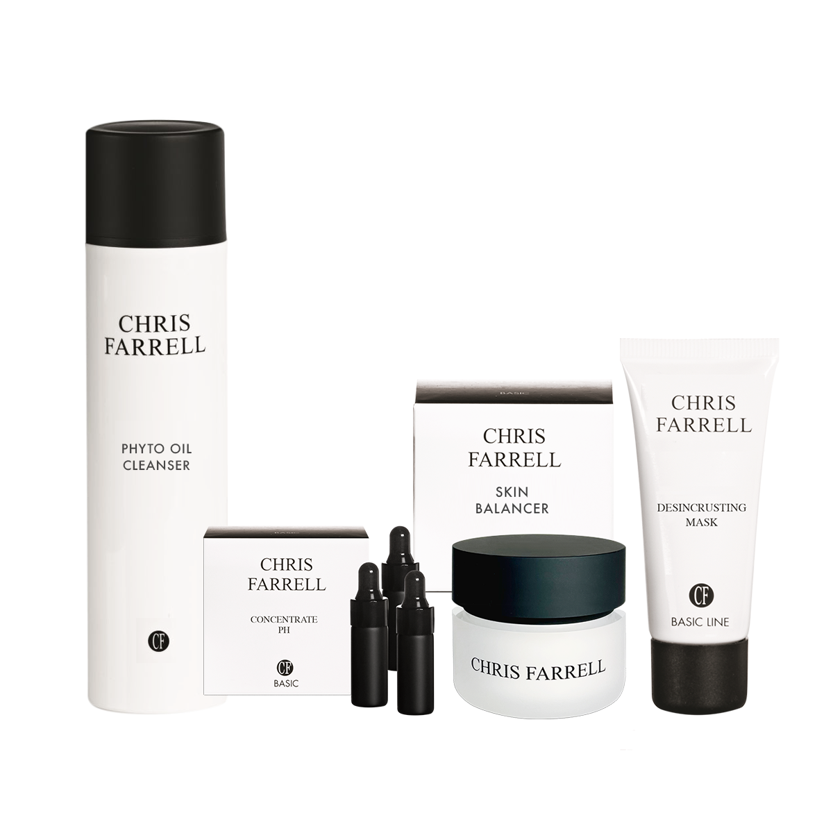 bestehend aus Phyto Oil Cleanser, Concentrate PH5, Set fettige Haut 4tlg. Skin Balancer und Desincrusting Mask. 