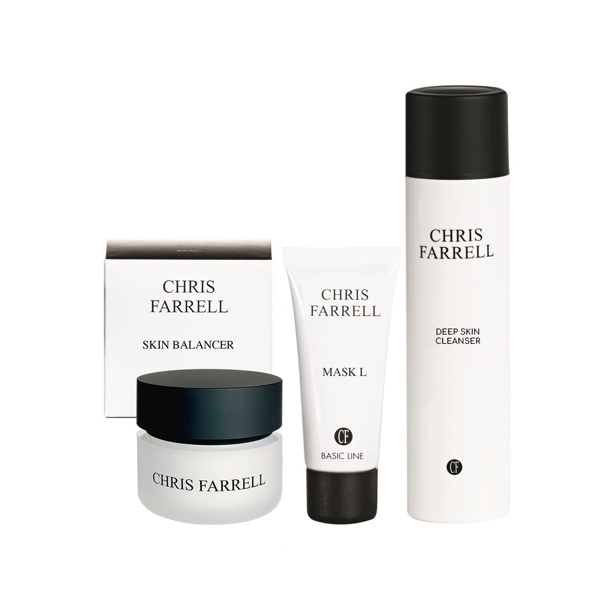 Deep Skin Cleanser ist eine milde und seifenfreie Reinigungsemulsion zur porentiefen Gesichts-Reinigung  Skin Balancer (für den Tag) Gesichtscreme ist eine nicht fettende Öl-in-Wasser-Emulsion für Tag und Nacht  Mask L (für die Nacht) ist eine hochwirksame Creme-Maske mit 3-Phasen Wirksamkeit gegen diverse Hautdefekte